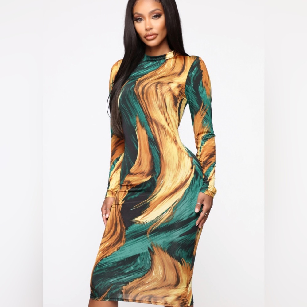 Fine Arts Midi Fashion Nova Dress - Green/Combo